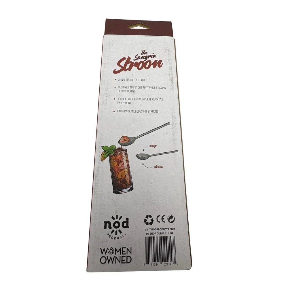 Nod Products The Sangria Stroon 4-Pack Cocktail Spoon‎ Strainer 2-in-1 Host Gift